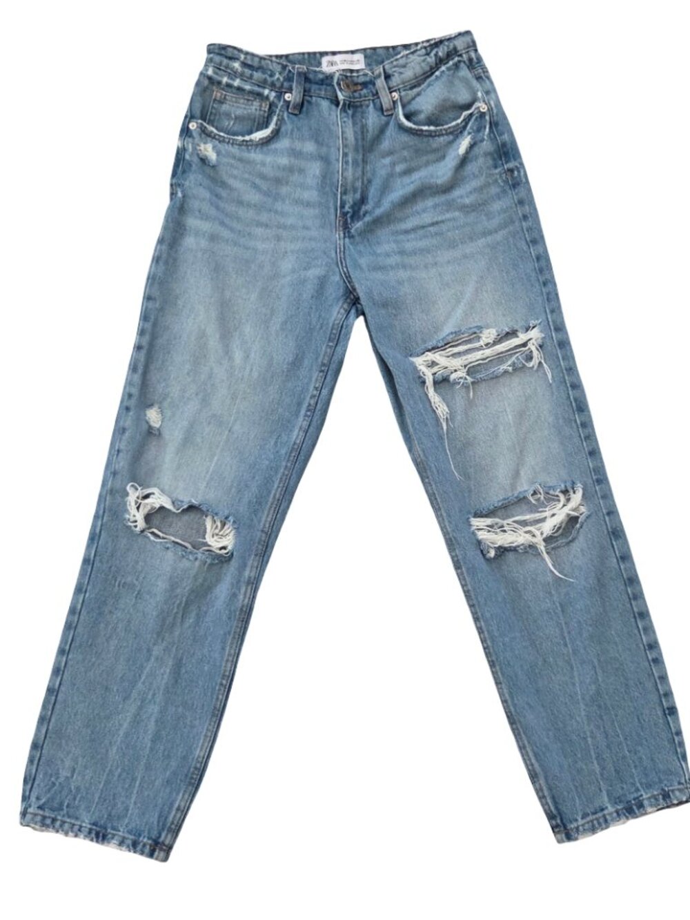 Zara Jeans Womens 4 26 Distressed Ripped Straight Leg High Rise Grunge Denim